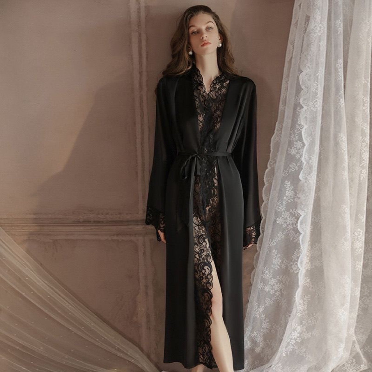 Satin Lace Long Robe