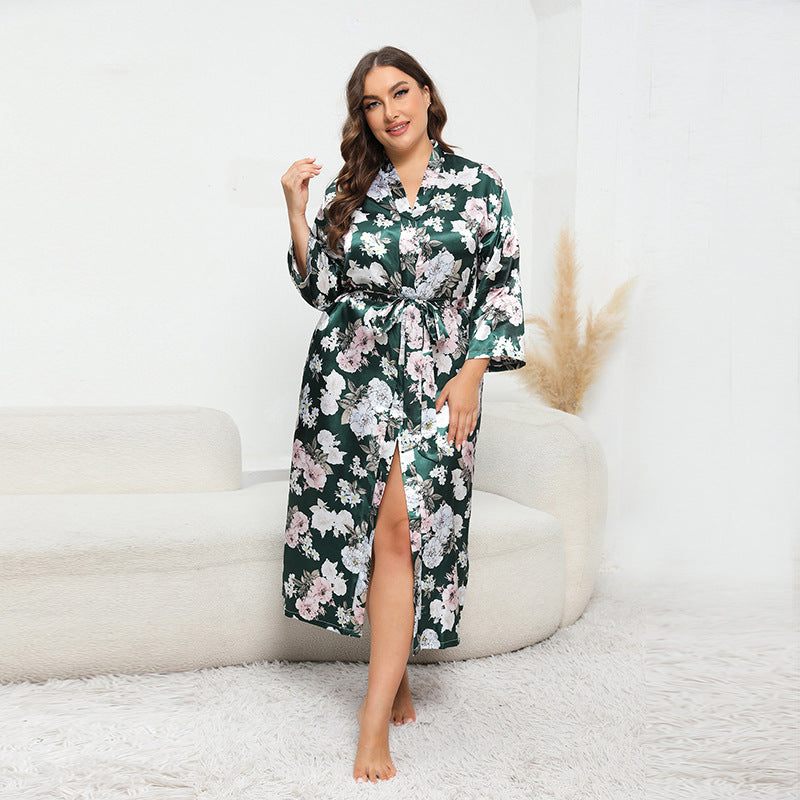 Floral Satin Kimono Robe