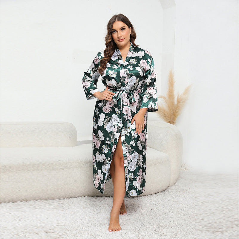 Floral Satin Kimono Robe