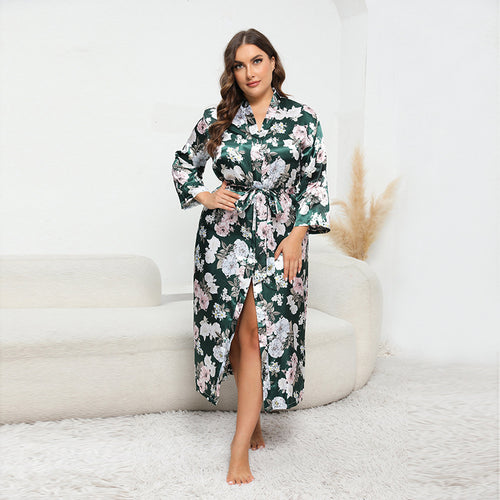 Floral Satin Kimono Robe