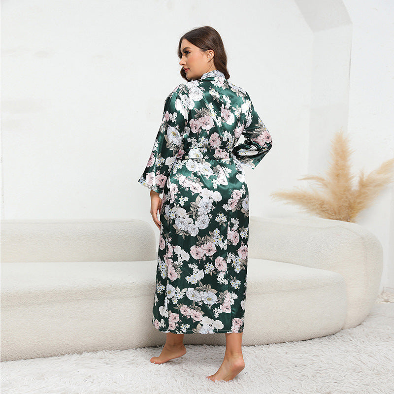 Floral Satin Kimono Robe