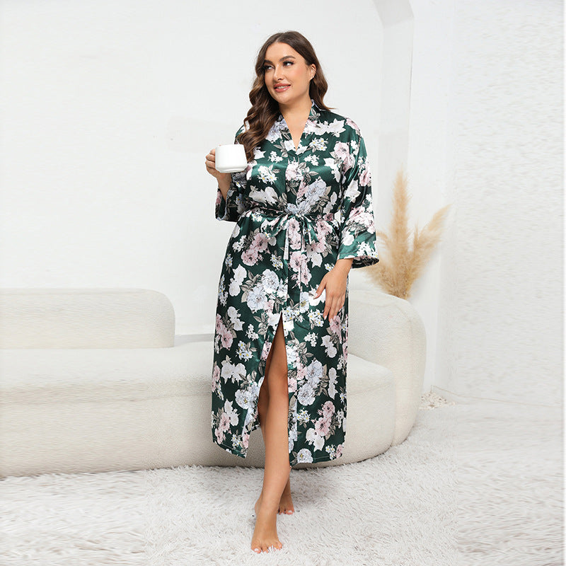 Floral Satin Kimono Robe
