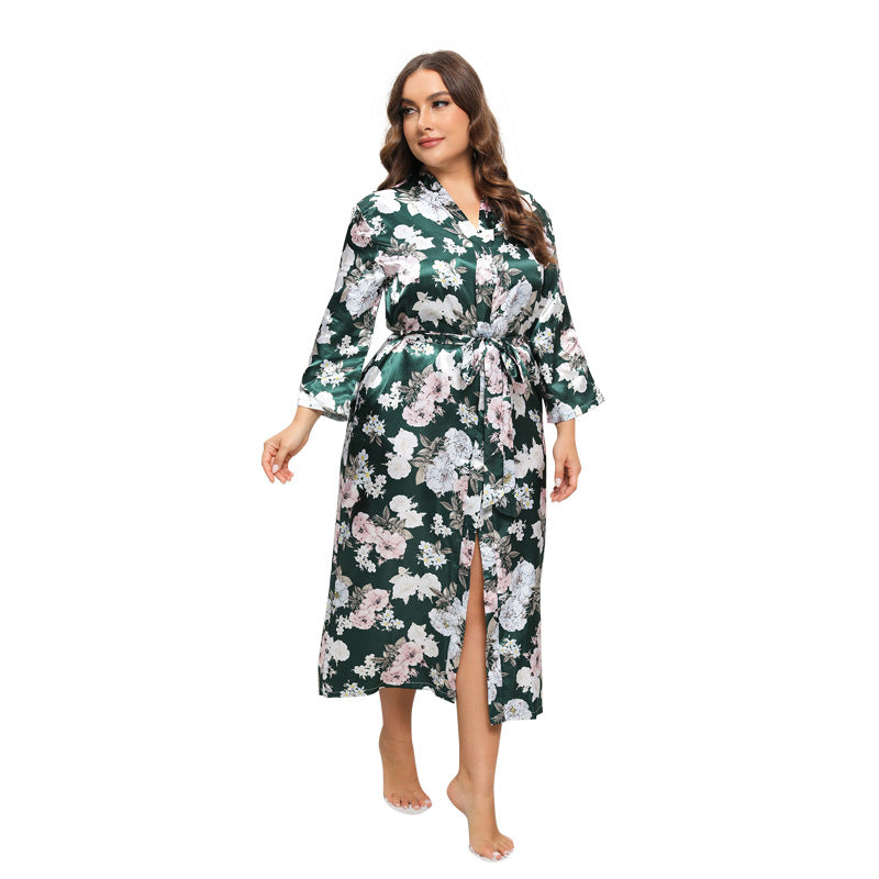 Floral Satin Kimono Robe